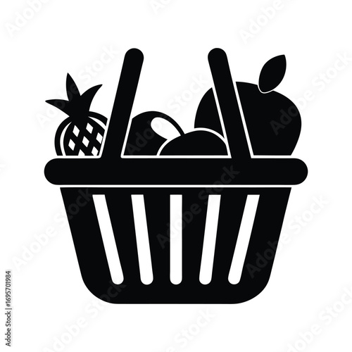 Fresh fruit basket icon showing healthy eating groceries ready for purchase and shopping