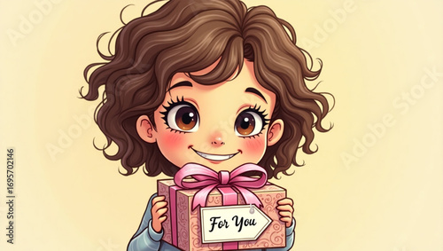 Dreamy AI-Illustrated Motivation Set – Kawaii Girl Holding Gift, Reading Book & ‘You Got This’ Calligraphy for Merch & Invitations”