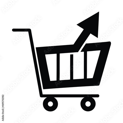 Shopping cart with upward trending arrow representing sales growth and business success