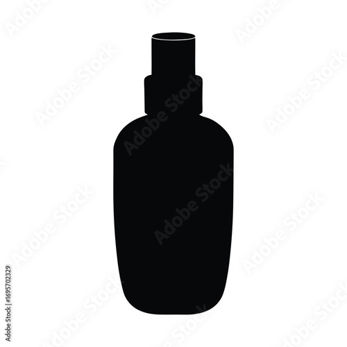 Minimalist black silhouette of a sleek modern spray bottle with a pump dispenser for liquids