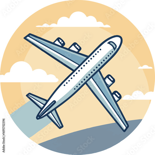 Airplane Flying in the Sky with Clouds and Landscape