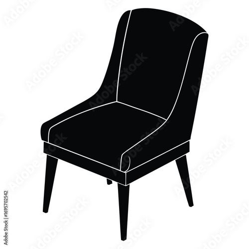 Elegant black dining chair with upholstered seat and curved backrest for modern interiors