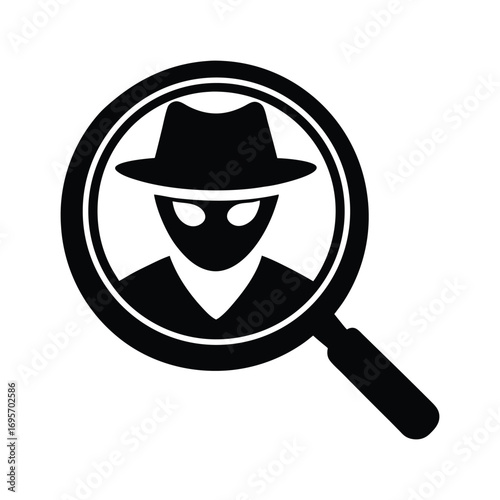 Magnifying glass reveals mysterious figure shadowed persona detective investigation concept