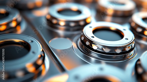 A close-up of a lithium-ion battery cell showcasing intricate details and metallic textures under industrial lighting.