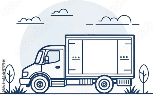 Delivery Truck Side View with Nature Elements
