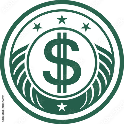 Green Dollar Sign Emblem with Stars and Laurel Wreath