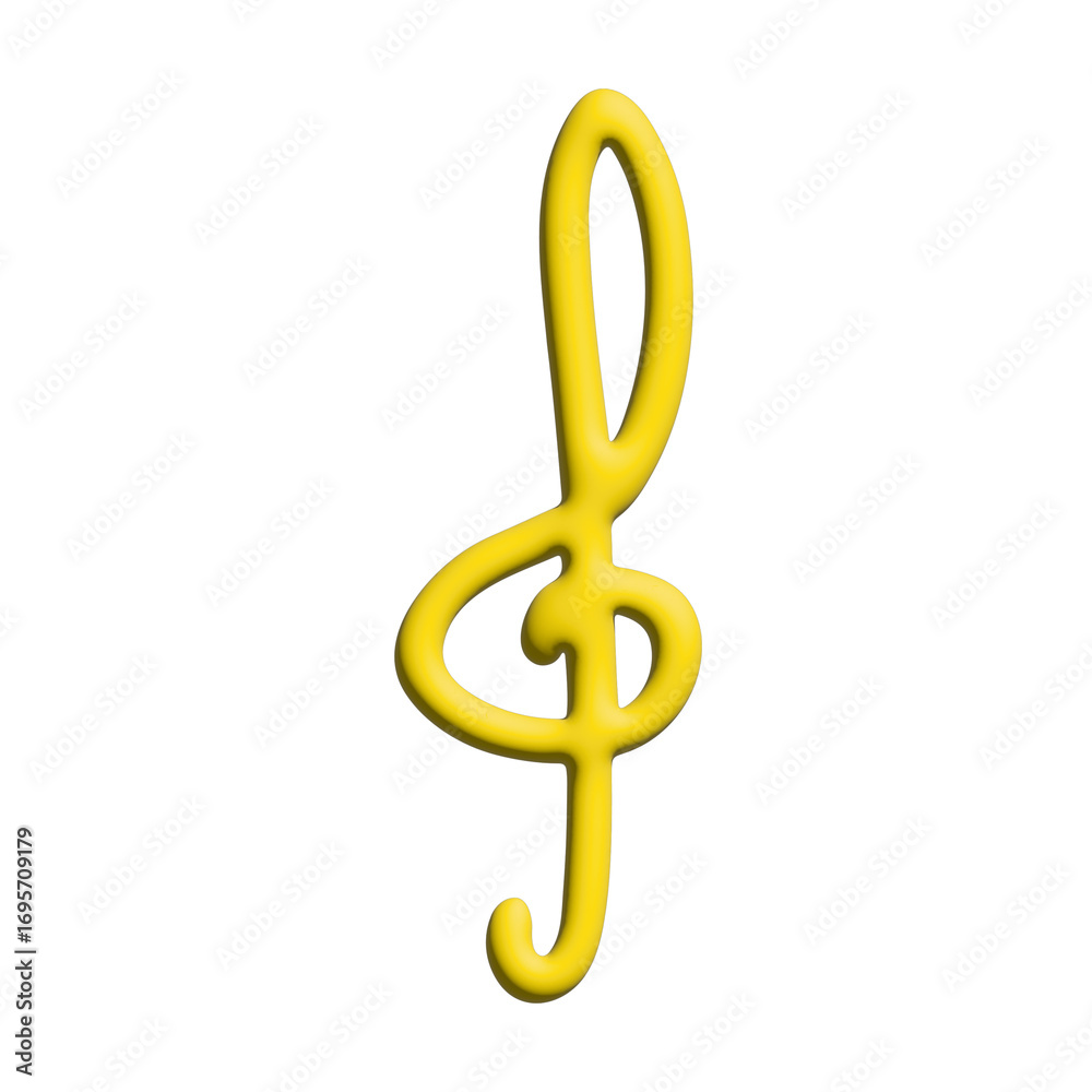 Fototapeta premium 3d treble clef. Hand drawn musical symbol. Single element for print, web, design, decor, logo