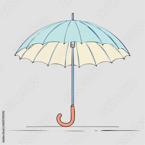 Elegant sketch of a classic open blue and cream umbrella. A simple, hand-drawn vector illustration symbolizing protection and shelter from rainy weather