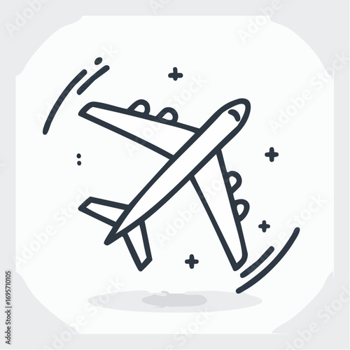 Minimalist airplane line icon, a simple graphic symbol for air travel, flight booking, and vacation journey concepts
