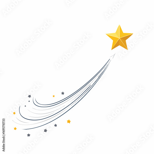 Dynamic gold star icon with a swooping trail, representing a shooting star, success, and a bright future concept