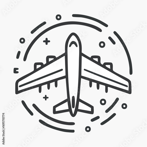 Airplane line icon illustration for travel and tourism. Simple vector symbol of an aircraft in flight for transportation and aviation concepts