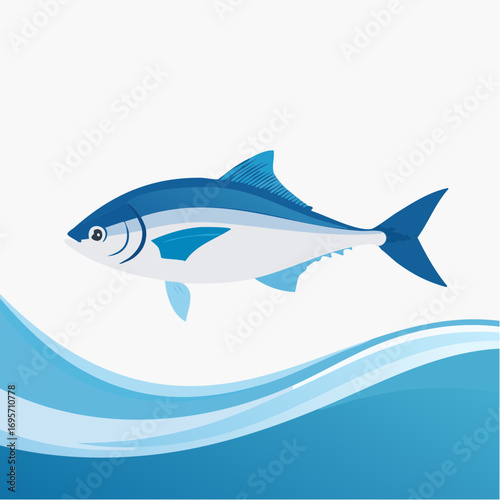 Elegant vector illustration of a marine fish, a symbol of aquatic life, swimming above a stylized blue ocean current