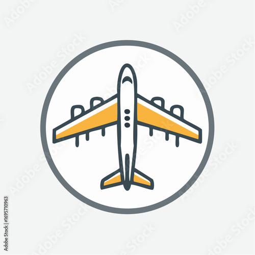Vector line icon of a commercial aircraft in a circle symbol for air travel and global transportation concepts
