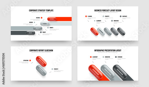 Service Launch Four Five Two Three Step Infographic Frame Design Vector Illustration Set. Product Innovation 4 5 2 3 Element Diagram Slideshow Template Bundle.