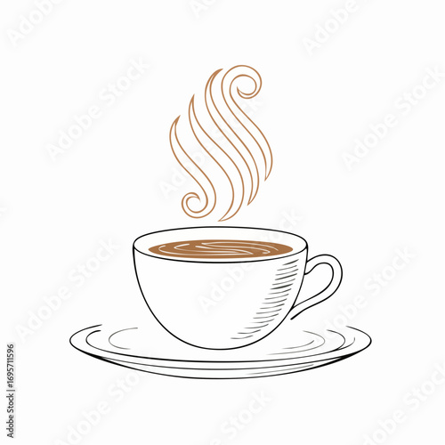 Hand-drawn illustration of a steaming cup of coffee, a conceptual sketch representing a warm and aromatic morning break