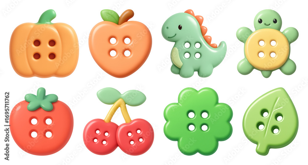 Fototapeta premium PNG Colorful cute button designs, element set on transparent background