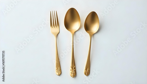 golden cutlery isolated on white background