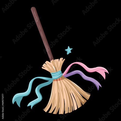  Magical witch's broomstick with ribbons