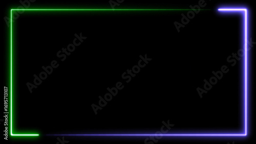 Wallpaper Mural Neon Frame on Dark: A captivating neon frame glows with vibrant green and blue, framing a blank canvas of night, a perfect design element or abstract representation. Torontodigital.ca