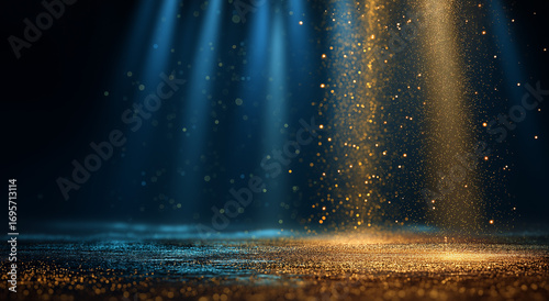 a green background with rays of light shining down on the ground, creating an atmosphere that is both elegant and mysterious