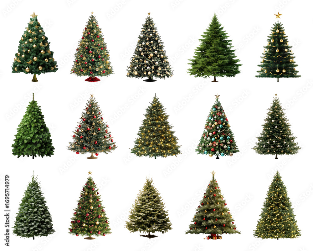 Obraz premium PNG Diverse festive Christmas trees collection, element set on transparent background