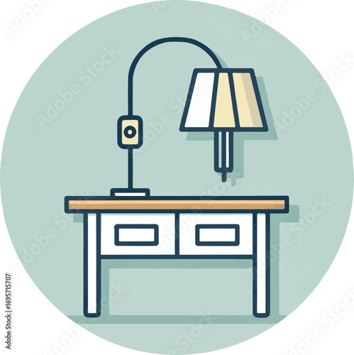 Table with Lamp and Drawers Illustration – Home Office and Cozy Interior Design Concept