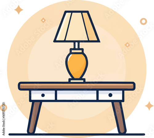 Table with Lamp Illustration – Cozy Home Decor and Interior Design Concept
