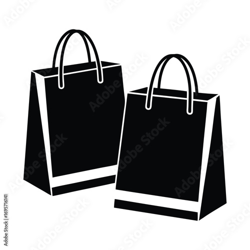Two simple black shopping bags with white stripes offering a clean retail shopping experience