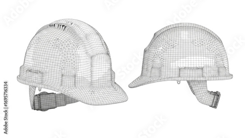 Hard Hat Wireframe | Technical Drawing of Safety Helmets in Multiple Perspectives Vector Illustration