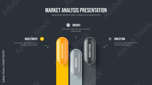 Digital Campaign Frame Layout Vector Illustration. Corporate Analysis 3 Element Infographic Slide Template. Professional Proposal Three Option Diagram Presentation Design.