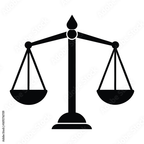 Justice symbol iconic scales of justice balancing weighing equilibrium concept monochrome