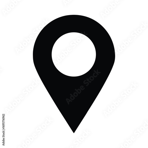 Simple black location pin icon symbol for navigation maps and geolocation services modern design