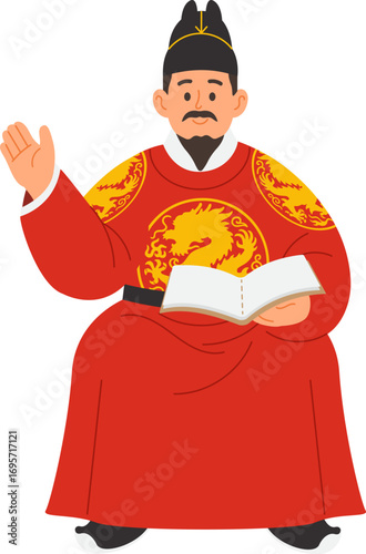 King Sejong the Great on Throne Illustration for Hangul Day