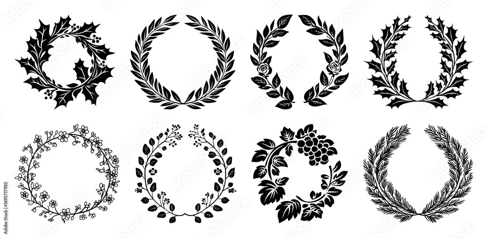 Fototapeta premium PNG Elegant laurel wreath vector collection, element set on transparent background