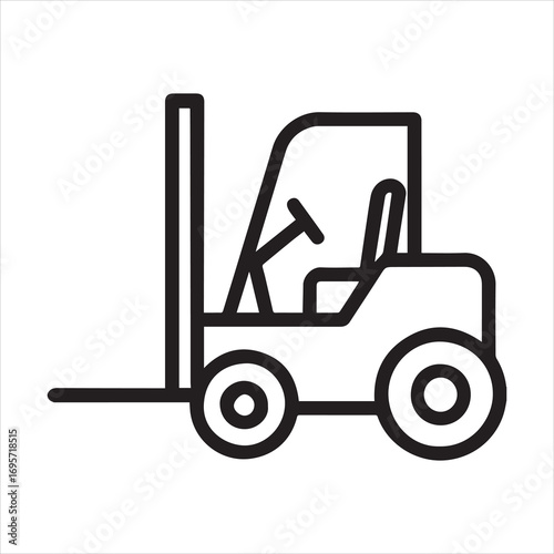 Black and white forklift icon with bold lines