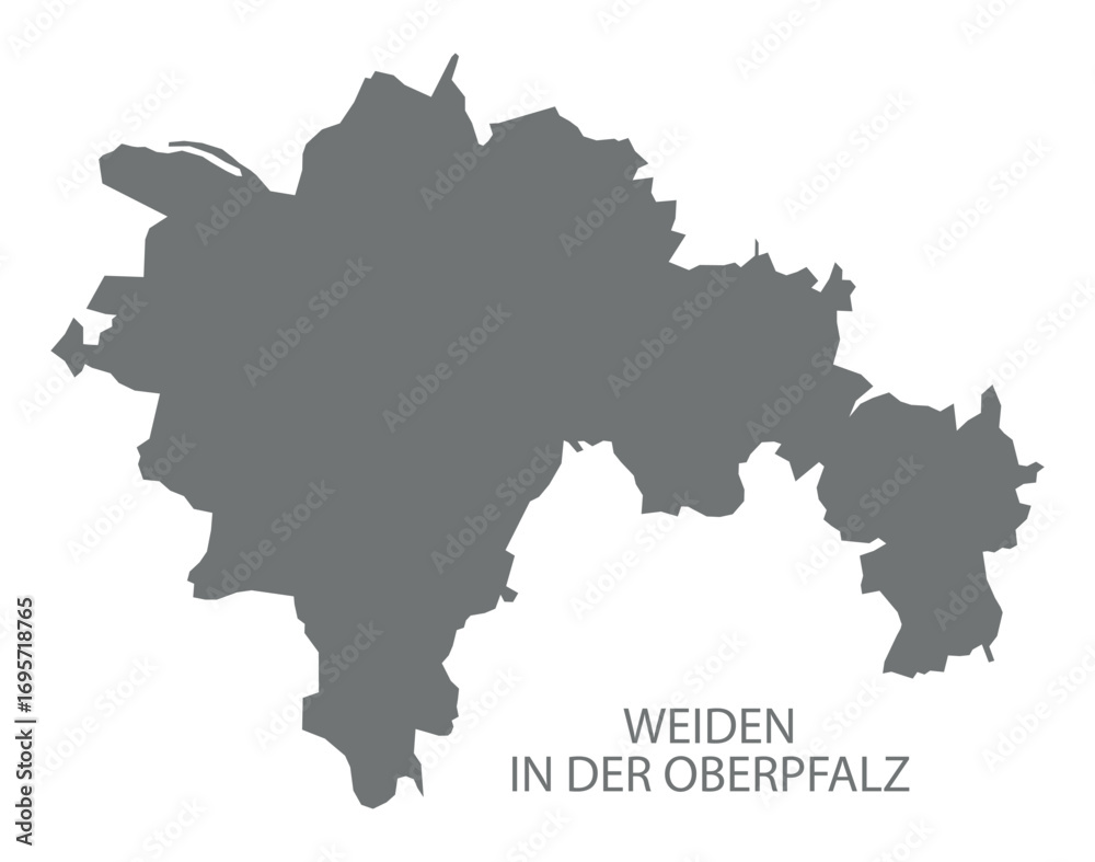 Fototapeta premium Weiden in der Oberpfalz city map with boroughs grey illustration silhouette shape