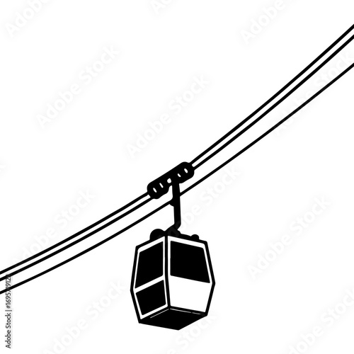 Sketchy emblem of cable car cabin. Engraving minimalistic vector in black ink drawing on transparent background