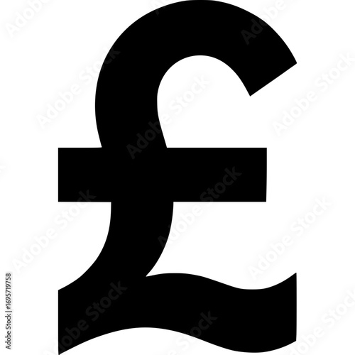 Simple black pound sterling sign icon isolated on a white background. A vector graphic representing British currency, finance, and economic transactions