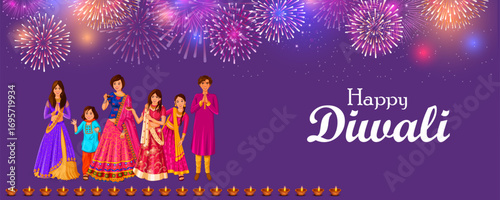 Indian people celebrating  Happy Diwali festival holiday celebration of India greeting background