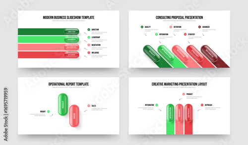 Digital Report 4 5 2 3 Element Diagram Slideshow Template Bundle. Advertising Visualization Four Five Two Three Option Infographic Frame Layout Vector Illustration Set.