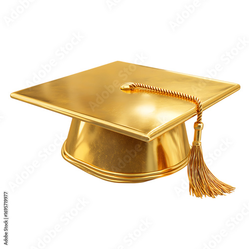 Shiny gold graduation cap symbolizing academic excellence and future opportunities.