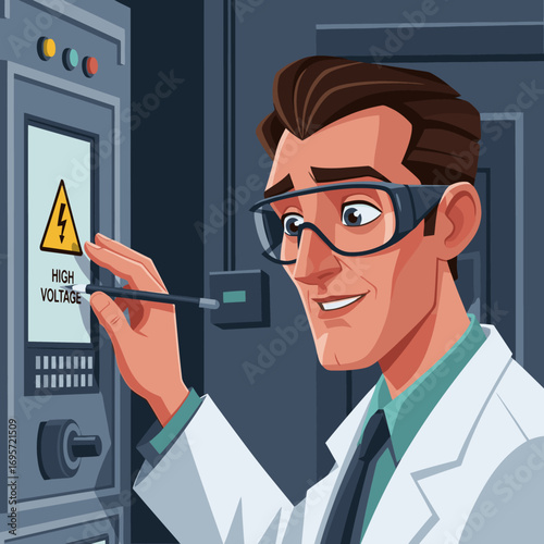 Smiling Scientist Works on High Voltage Equipment