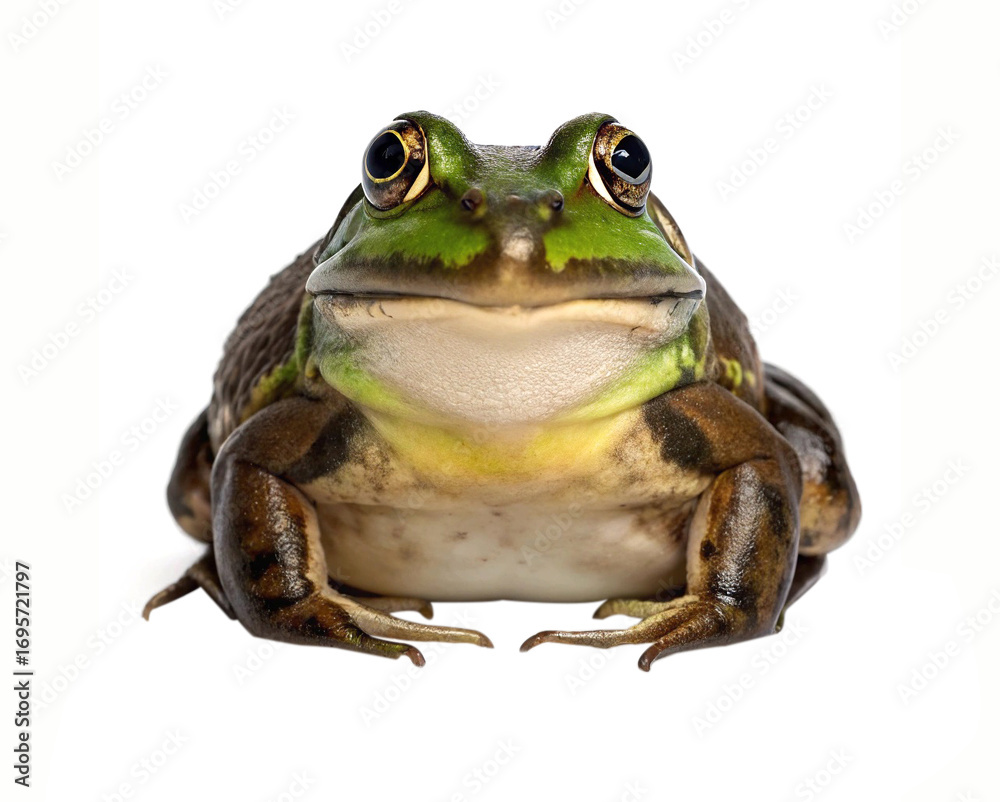 Obraz premium Green water frog isolated on white background close-up view ai generated image 
