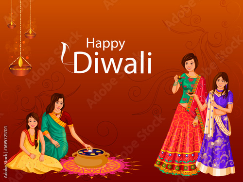 Indian people celebrating  Happy Diwali festival holiday celebration of India greeting background