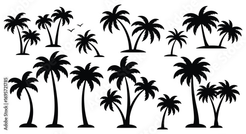 tropical paradise scene with palm trees and flying bird