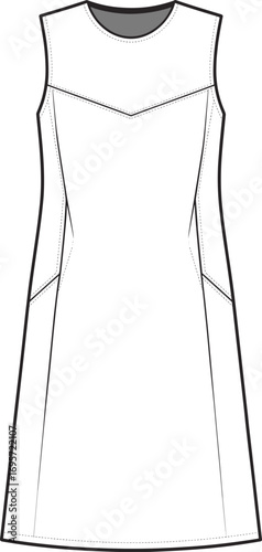 White Sleeveless A- Line Dress With Chevron Yoke And Seam Details A-line
