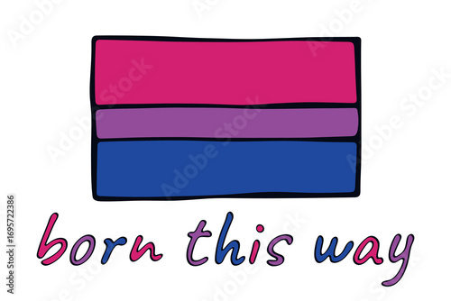 Colorful Bisexual pride flag Happy pride day LGBTQ community Pride Month Vector hand drawn doodle for posters, stickers, logo, cards