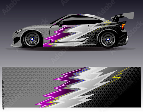 Car wrap design vector. Graphic abstract stripe racing background designs for vehicle, rally, race, adventure and car racing livery