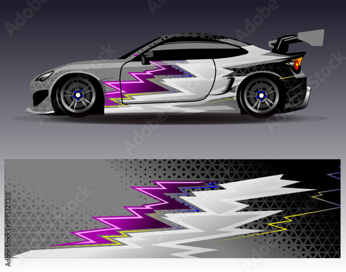 Car wrap design vector. Graphic abstract stripe racing background designs for vehicle, rally, race, adventure and car racing livery