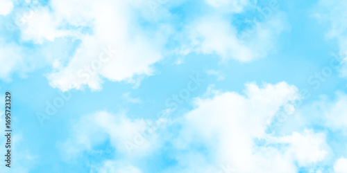 Blue sky with soft white clouds, natural background with fluffy cloudscape and clear atmosphere for peaceful design.